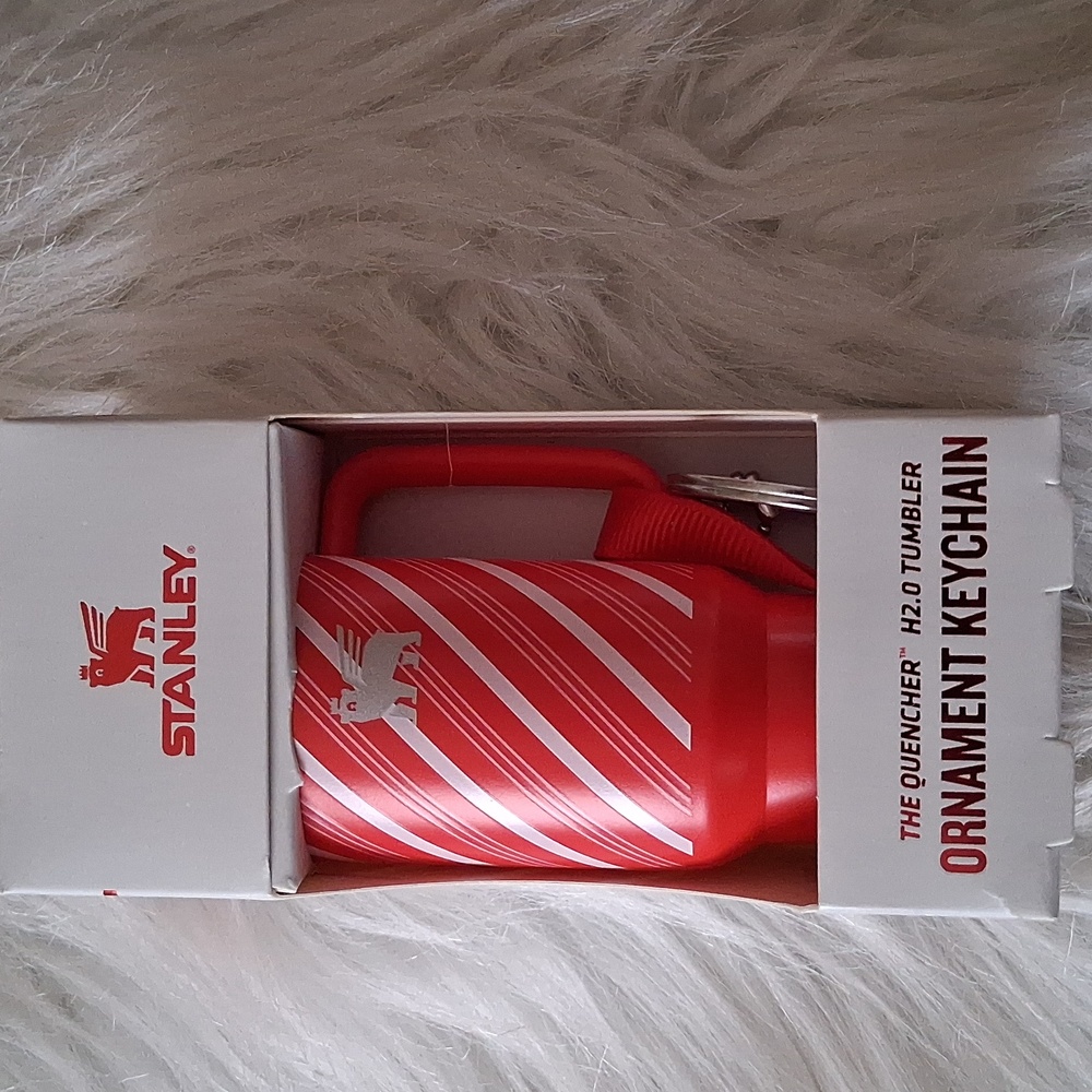 Stanley Tumbler Ornament Keychain Red with White Stripes